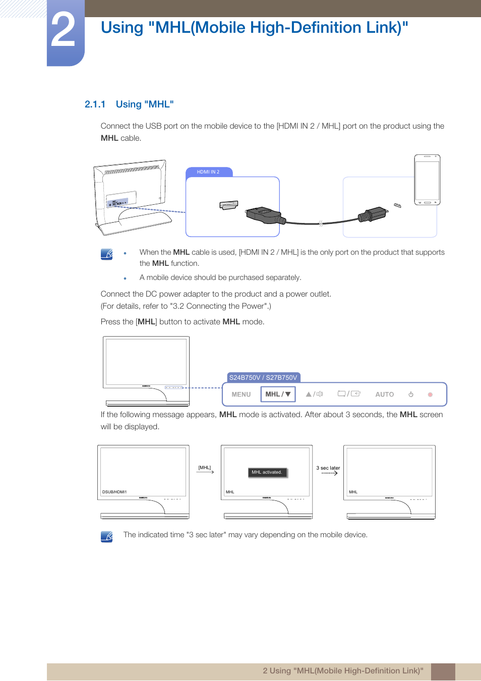 1 using "mhl, Using "mhl, Using "mhl(mobile high-definition link) | Samsung LS24B750VSG-ZA User Manual | Page 26 / 94