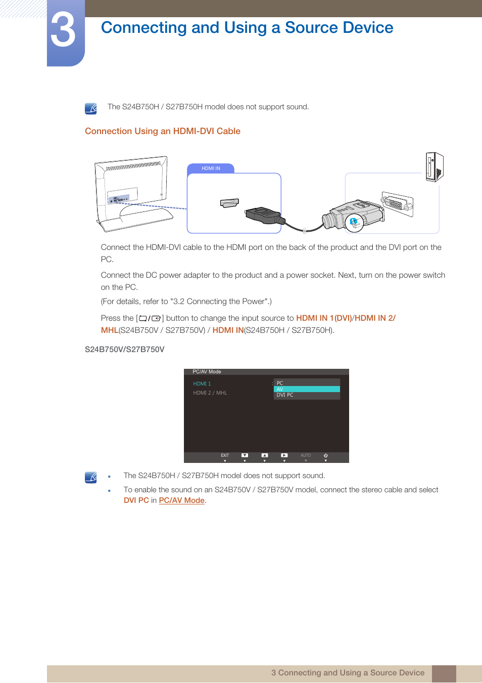 Connecting and using a source device | Samsung LS24B750VSG-ZA User Manual | Page 31 / 94