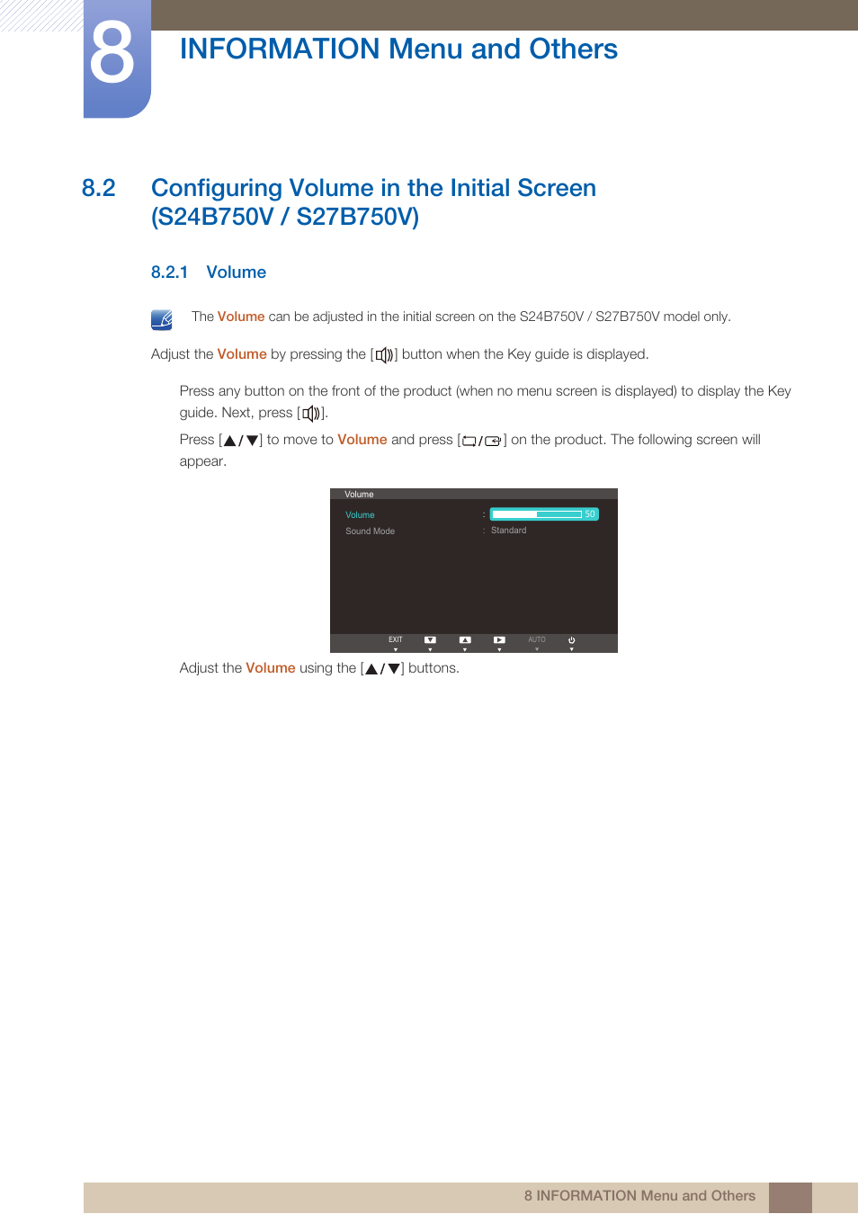 1 volume, Volume, Information menu and others | Samsung LS24B750VSG-ZA User Manual | Page 69 / 94
