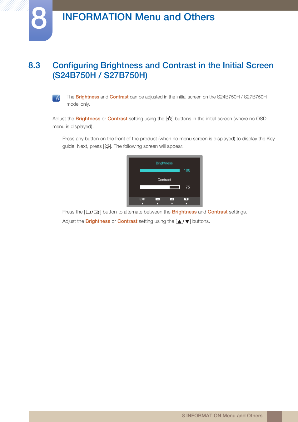 Brightness, Information menu and others | Samsung LS24B750VSG-ZA User Manual | Page 71 / 94