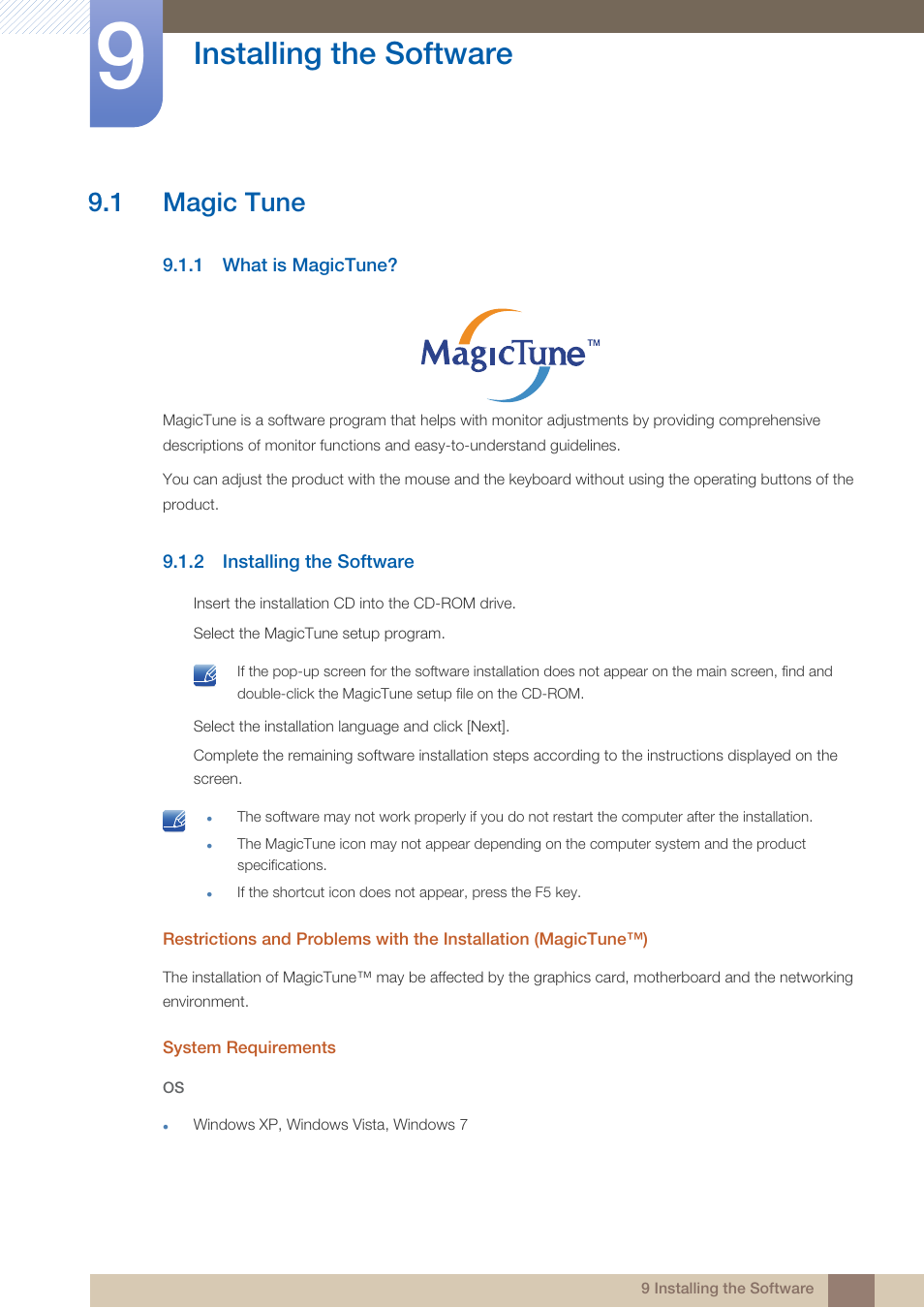 Installing the software, 1 magic tune, 1 what is magictune | 2 installing the software, Installing the, Software, Magic tune, What is magictune | Samsung LS24B750VSG-ZA User Manual | Page 72 / 94