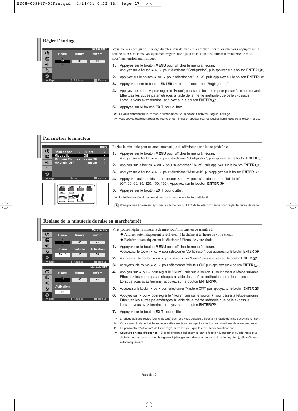 Régler l’horloge | Samsung LNS1951WX-XAP User Manual | Page 45 / 80