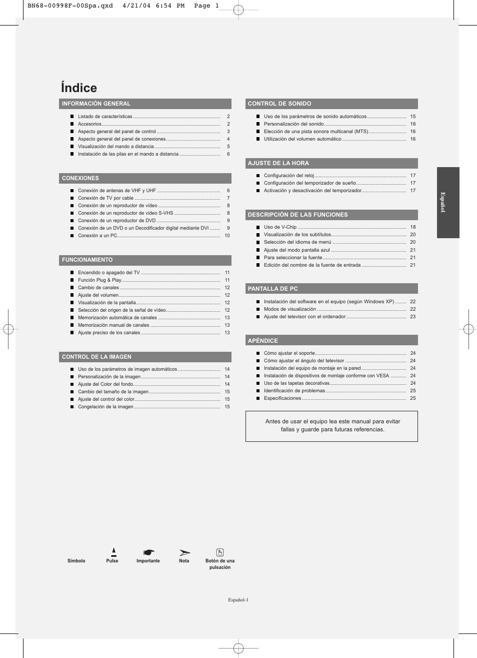 Índice | Samsung LNS1951WX-XAP User Manual | Page 55 / 80