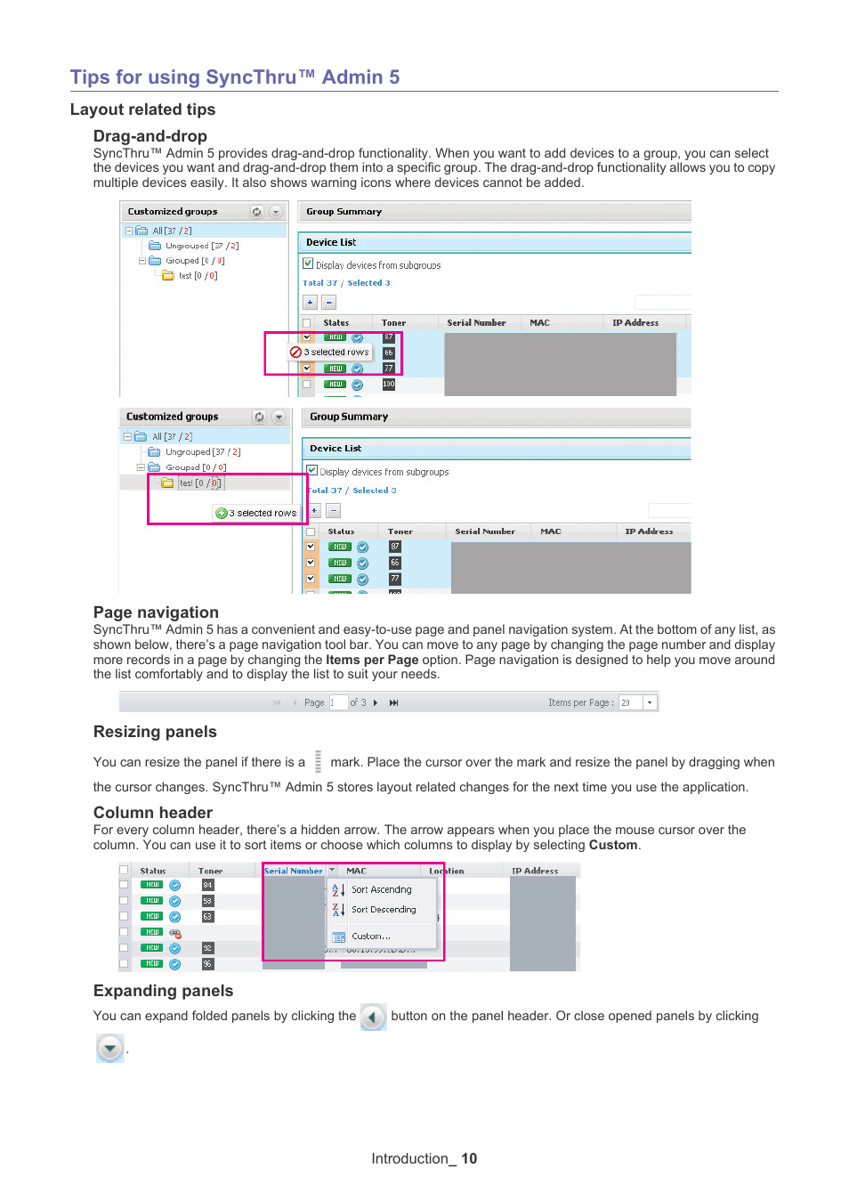 Tips for using syncthru™ admin 5, Layout related tips | Samsung SCX-6555N-XBG User Manual | Page 10 / 65