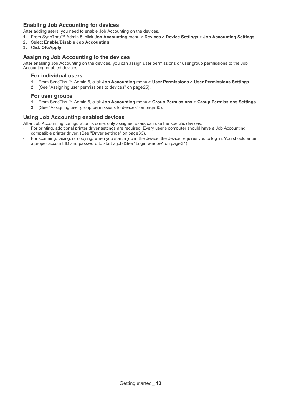 Enabling job accounting for devices, Assigning job accounting to the devices, Using job accounting enabled devices | Samsung SCX-6555N-XBG User Manual | Page 13 / 65