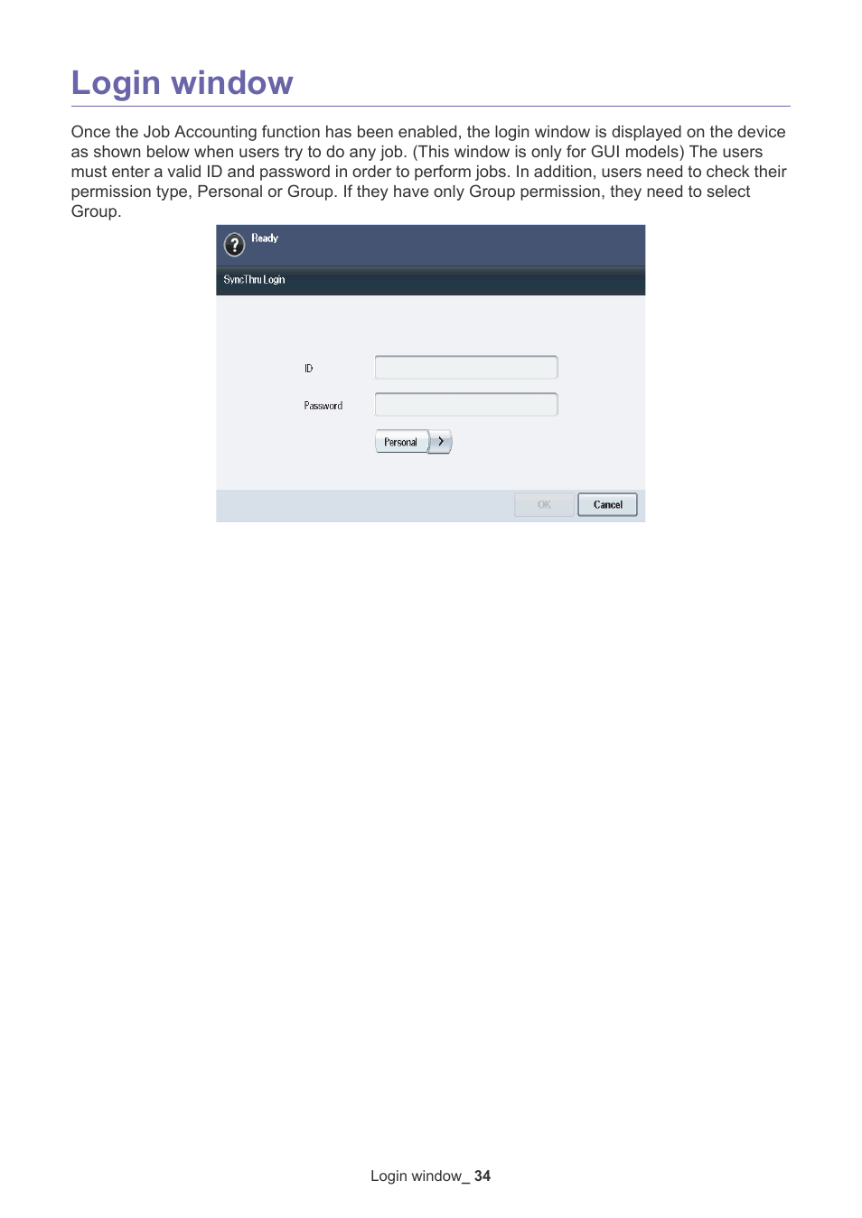Login window | Samsung SCX-6555N-XBG User Manual | Page 34 / 65
