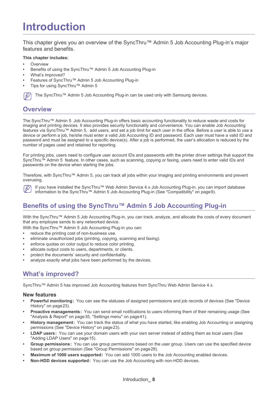 Introduction, Overview, What’s improved | New features | Samsung SCX-6555N-XBG User Manual | Page 8 / 65