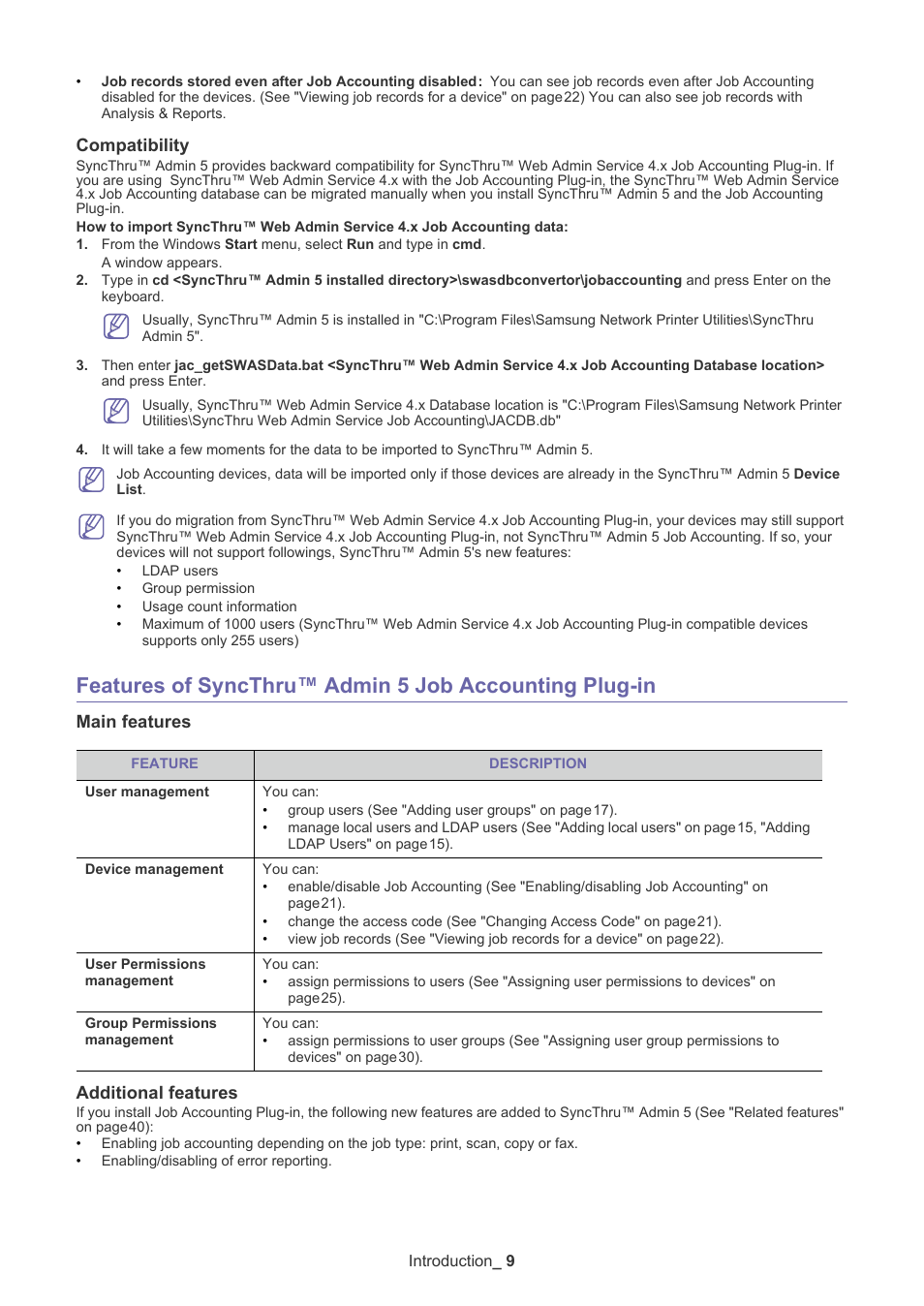 Compatibility, Main features, Additional features | Main features additional features | Samsung SCX-6555N-XBG User Manual | Page 9 / 65