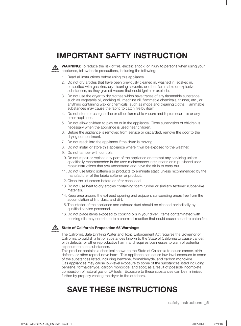 Samsung DV5451AGW-XAA User Manual | Page 5 / 80