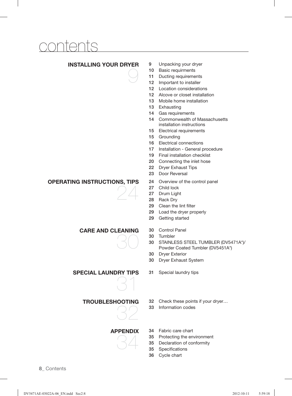 Samsung DV5451AGW-XAA User Manual | Page 8 / 80