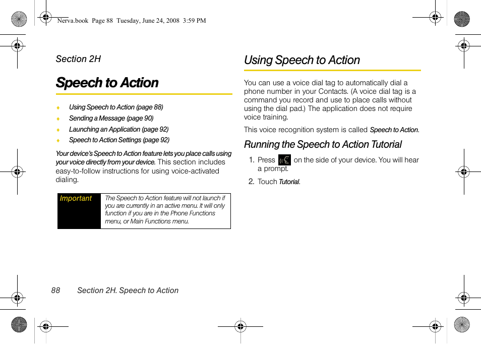 Speech to action, Using speech to action, Running the speech to action tutorial | 2h. speech to action | Samsung SPH-M800ZKASPR User Manual | Page 100 / 242