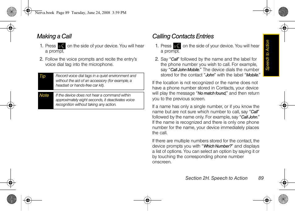 Making a call, Calling contacts entries | Samsung SPH-M800ZKASPR User Manual | Page 101 / 242