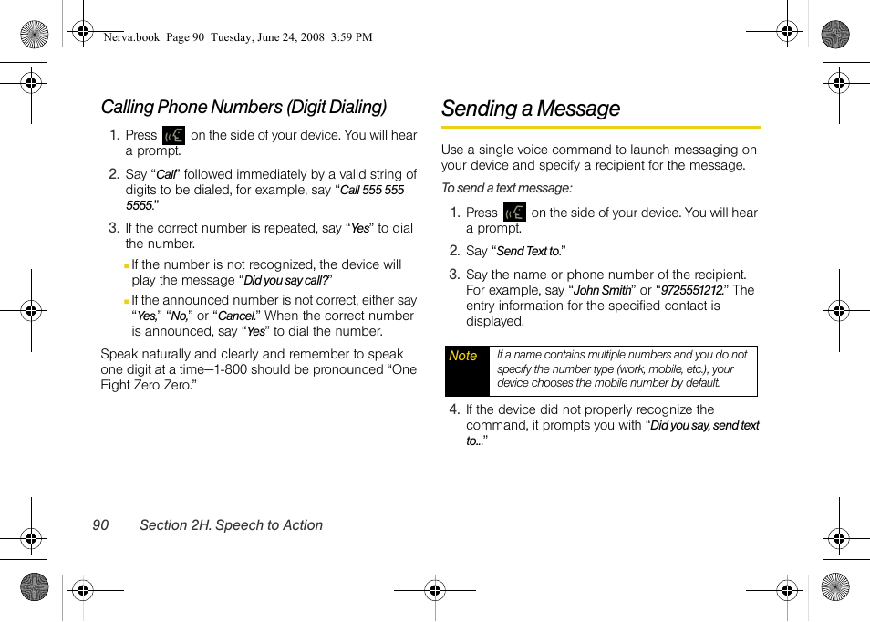 Calling phone numbers (digit dialing), Sending a message | Samsung SPH-M800ZKASPR User Manual | Page 102 / 242