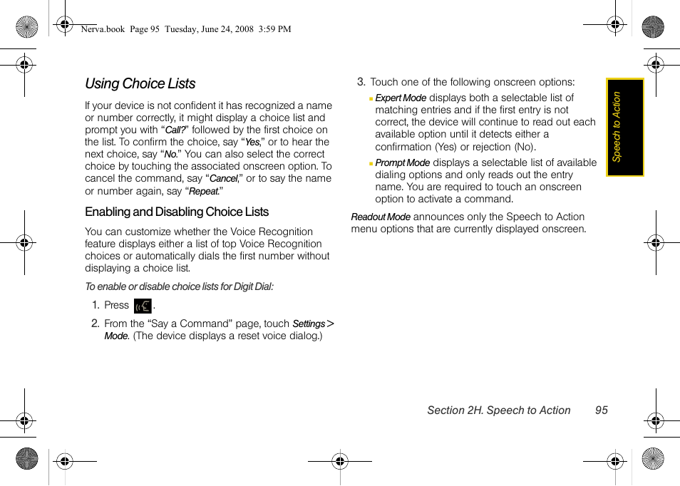 Using choice lists | Samsung SPH-M800ZKASPR User Manual | Page 107 / 242
