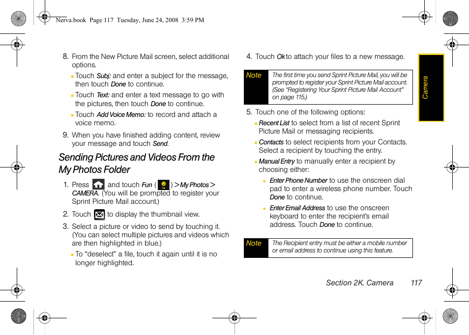 Sending pictures and videos from the, My photos folder | Samsung SPH-M800ZKASPR User Manual | Page 129 / 242