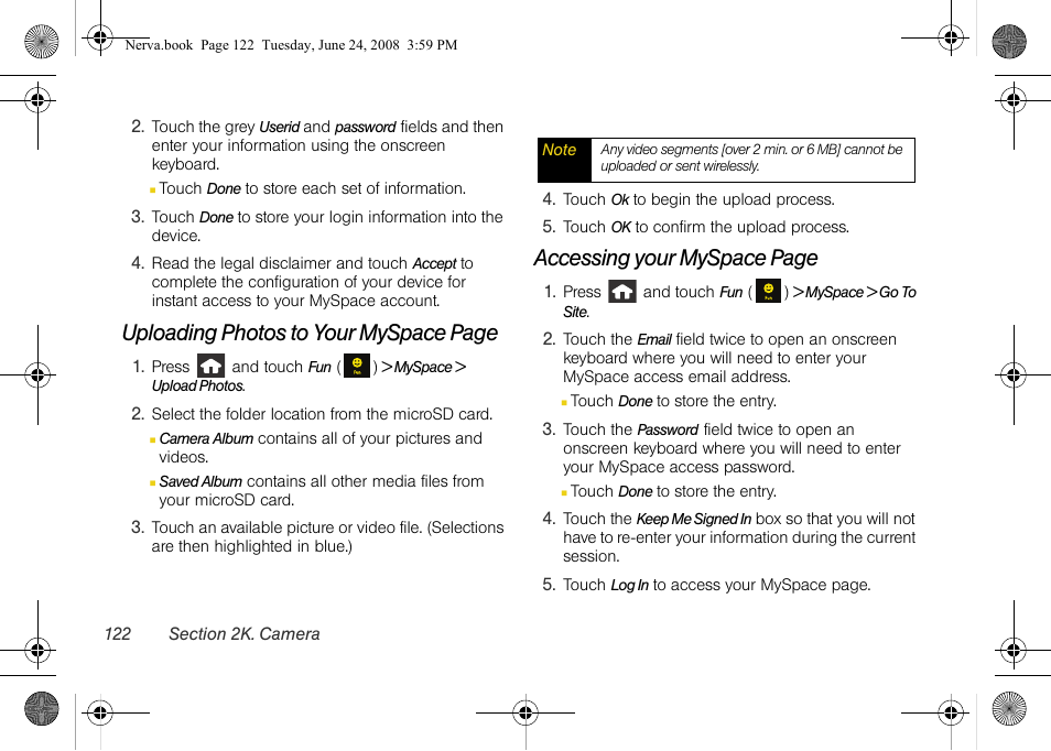 Uploading photos to your myspace page, Accessing your myspace page | Samsung SPH-M800ZKASPR User Manual | Page 134 / 242