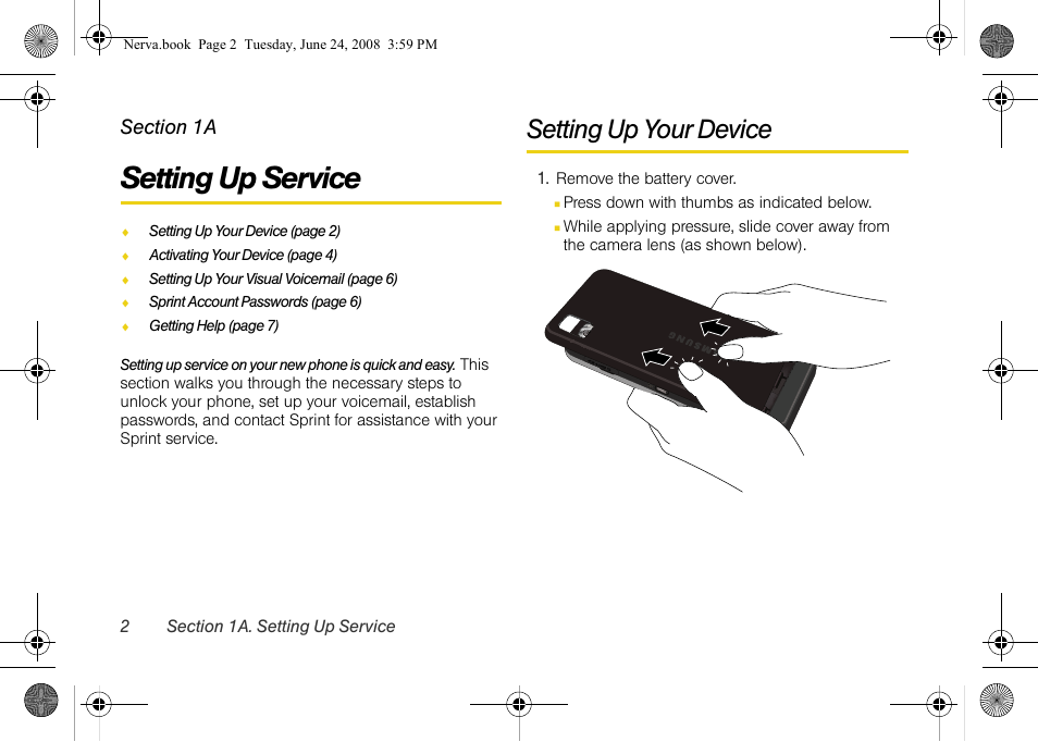 Setting up service, Setting up your device, 1a. setting up service | Samsung SPH-M800ZKASPR User Manual | Page 14 / 242