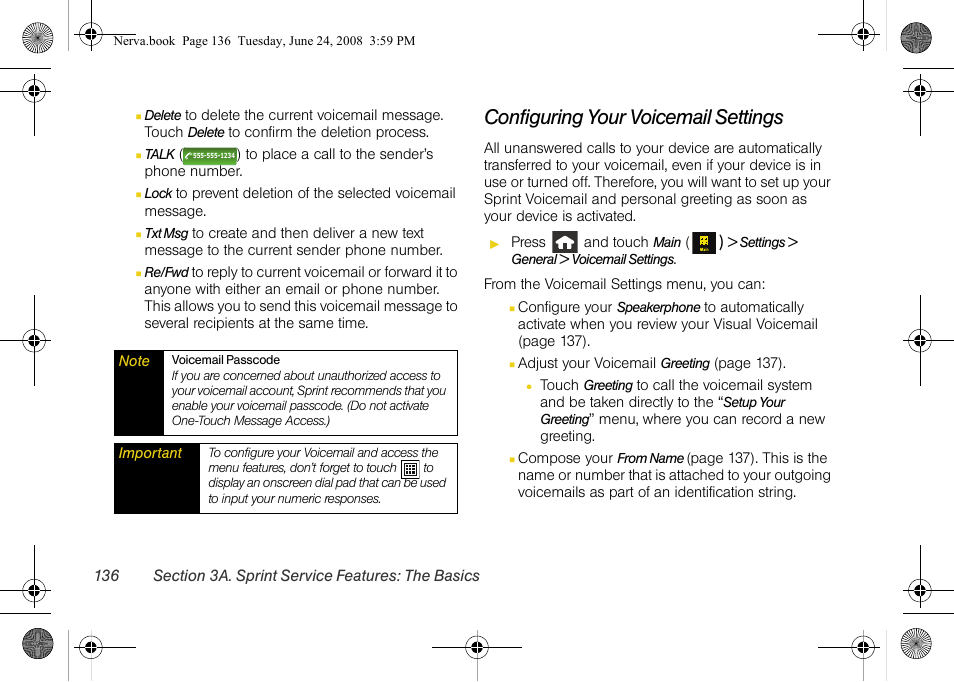 Configuring your voicemail settings | Samsung SPH-M800ZKASPR User Manual | Page 148 / 242
