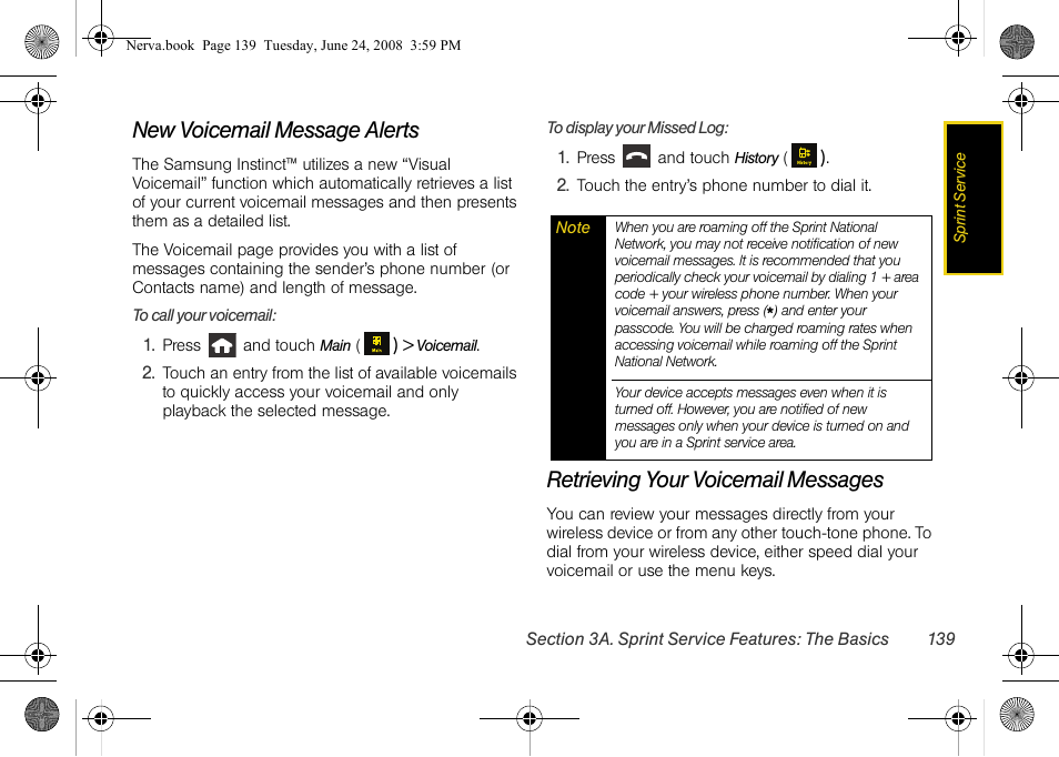 New voicemail message alerts, Retrieving your voicemail messages | Samsung SPH-M800ZKASPR User Manual | Page 151 / 242