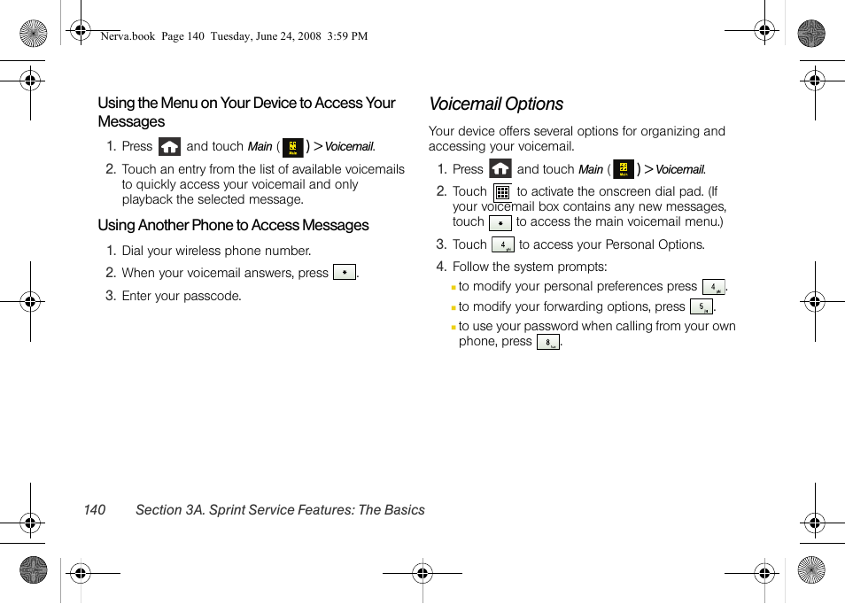 Voicemail options | Samsung SPH-M800ZKASPR User Manual | Page 152 / 242