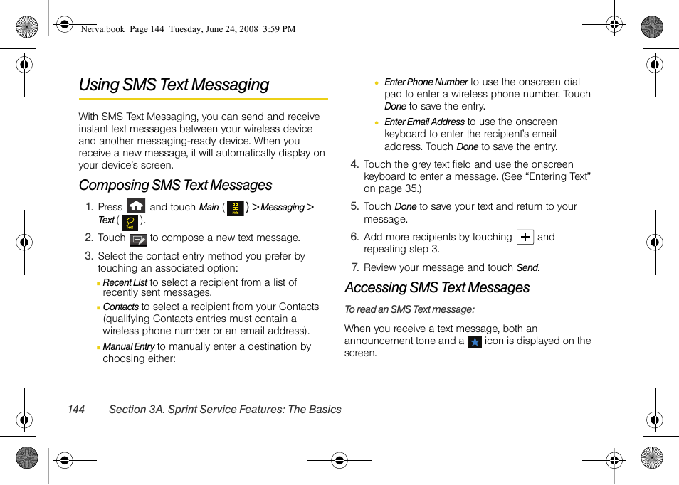 Using sms text messaging, Composing sms text messages, Accessing sms text messages | Samsung SPH-M800ZKASPR User Manual | Page 156 / 242