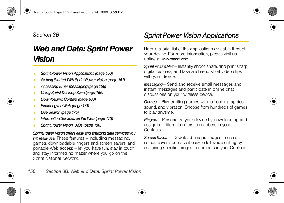 Web and data: sprint power vision, Sprint power vision applications, 3b. web and data: sprint power vision | Samsung SPH-M800ZKASPR User Manual | Page 162 / 242
