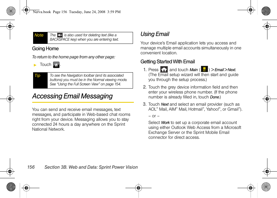 Accessing email messaging, Using email | Samsung SPH-M800ZKASPR User Manual | Page 168 / 242