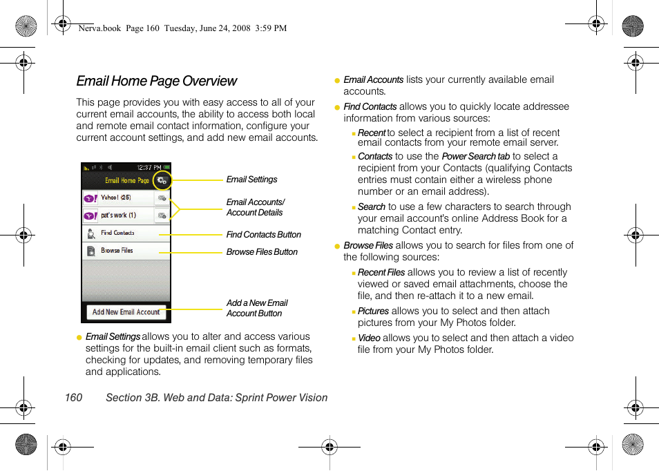 Email home page overview | Samsung SPH-M800ZKASPR User Manual | Page 172 / 242