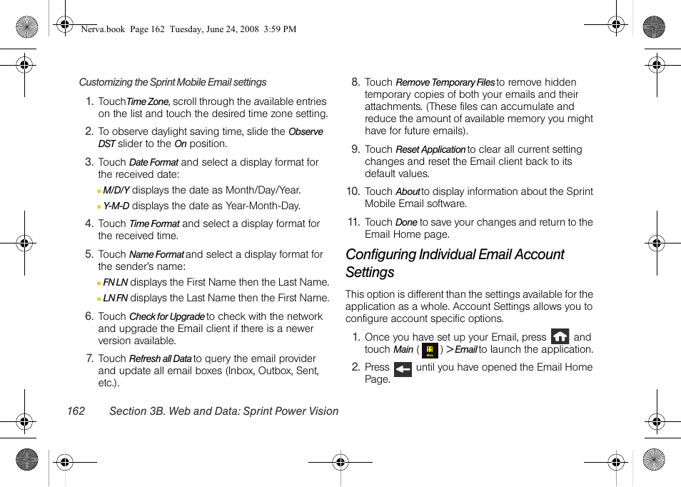Configuring individual email account settings | Samsung SPH-M800ZKASPR User Manual | Page 174 / 242