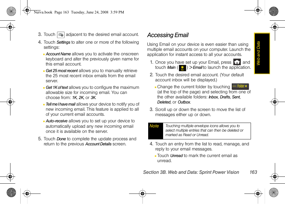 Accessing email | Samsung SPH-M800ZKASPR User Manual | Page 175 / 242