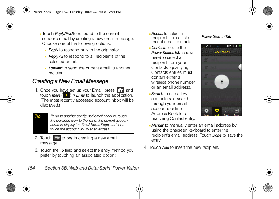 Creating a new email message | Samsung SPH-M800ZKASPR User Manual | Page 176 / 242