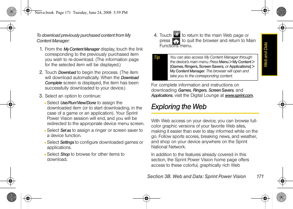 Exploring the web | Samsung SPH-M800ZKASPR User Manual | Page 183 / 242