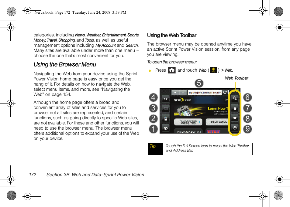 Using the browser menu | Samsung SPH-M800ZKASPR User Manual | Page 184 / 242
