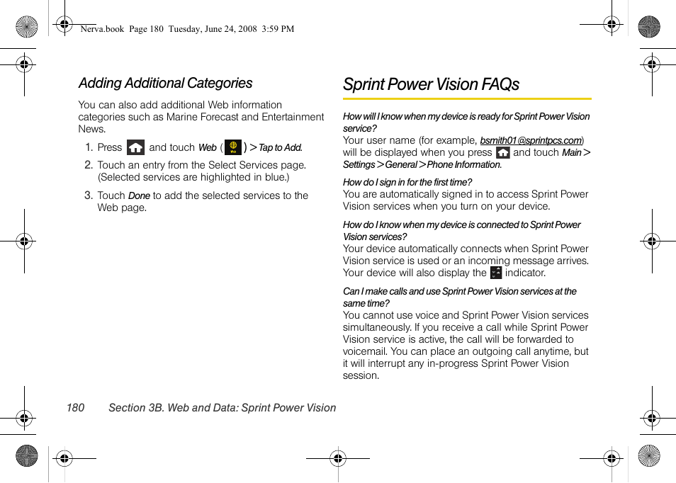 Adding additional categories, Sprint power vision faqs | Samsung SPH-M800ZKASPR User Manual | Page 192 / 242