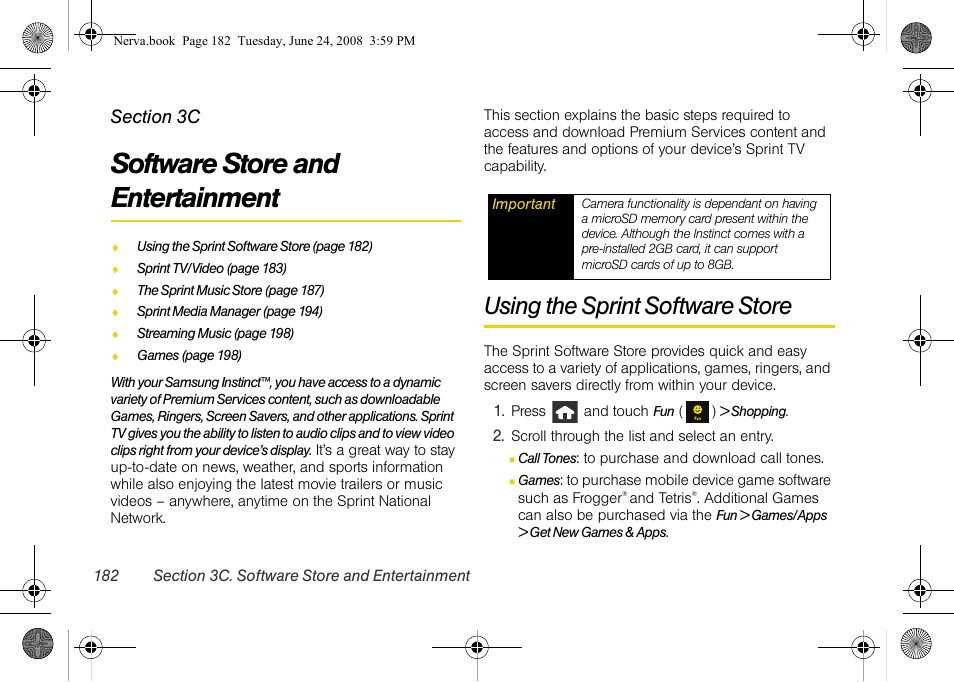 Software store and entertainment, Using the sprint software store, 3c. software store and entertainment | Samsung SPH-M800ZKASPR User Manual | Page 194 / 242