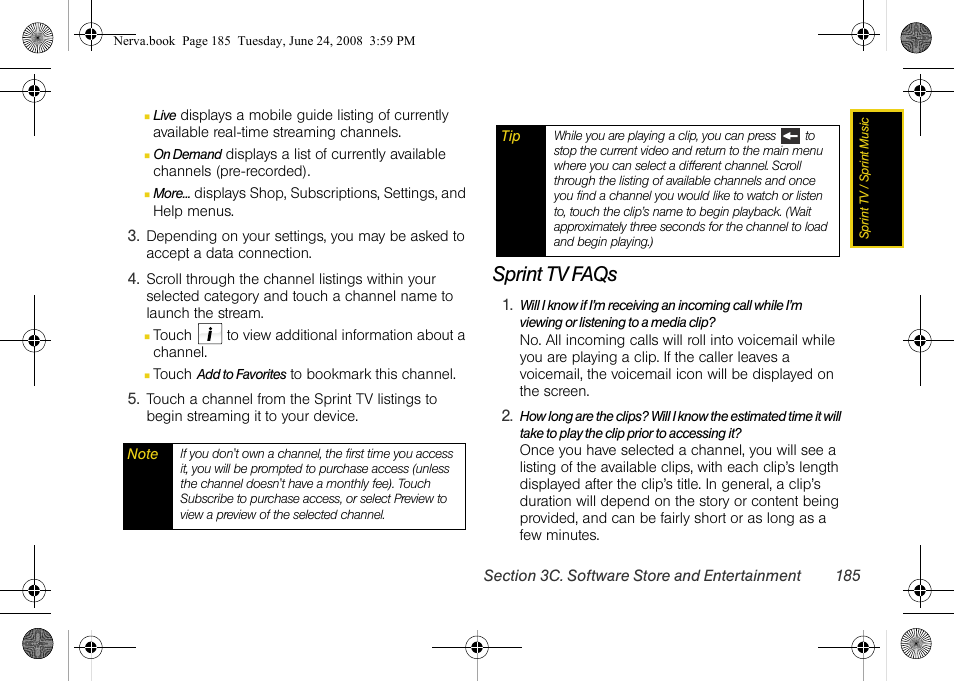 Sprint tv faqs | Samsung SPH-M800ZKASPR User Manual | Page 197 / 242