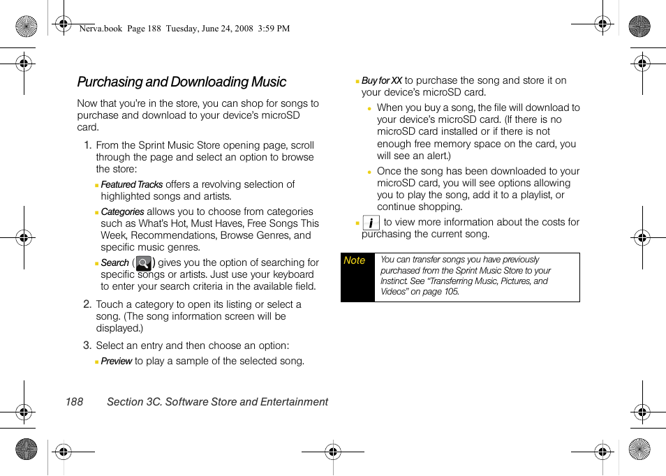 Purchasing and downloading music | Samsung SPH-M800ZKASPR User Manual | Page 200 / 242