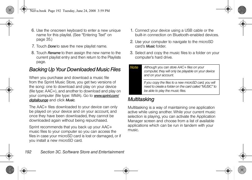 Backing up your downloaded music files, Multitasking | Samsung SPH-M800ZKASPR User Manual | Page 204 / 242