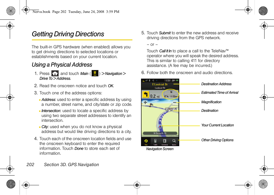 Getting driving directions, Using a physical address | Samsung SPH-M800ZKASPR User Manual | Page 214 / 242