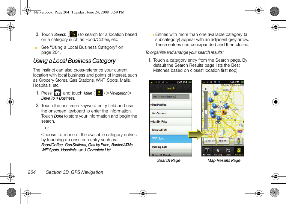Using a local business category | Samsung SPH-M800ZKASPR User Manual | Page 216 / 242