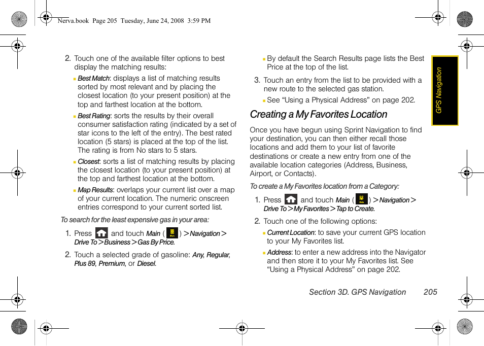 Creating a my favorites location | Samsung SPH-M800ZKASPR User Manual | Page 217 / 242