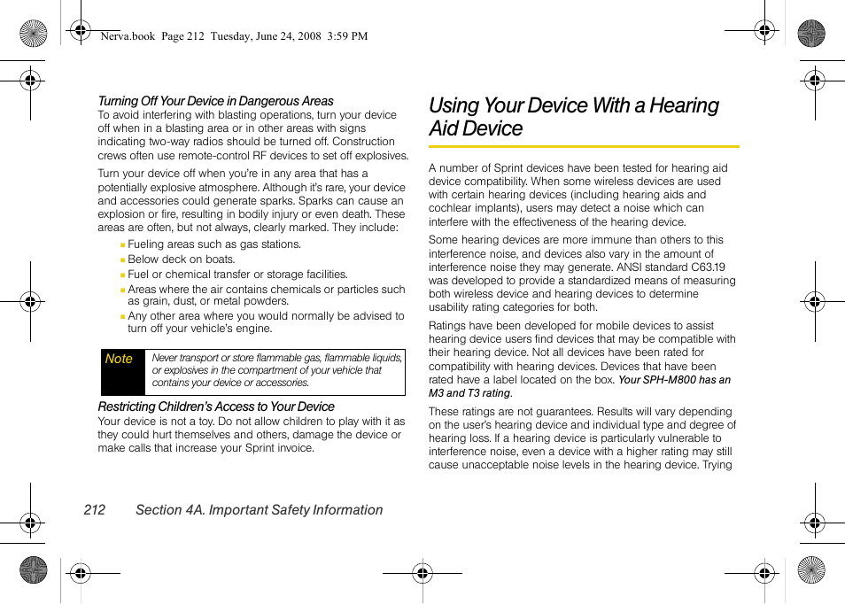 Using your device with a hearing aid device, Using your device with a hearing, Aid device | Samsung SPH-M800ZKASPR User Manual | Page 224 / 242