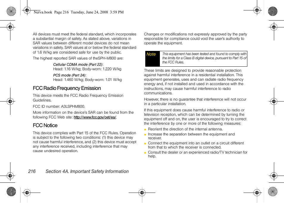 Fcc radio frequency emission, Fcc notice | Samsung SPH-M800ZKASPR User Manual | Page 228 / 242