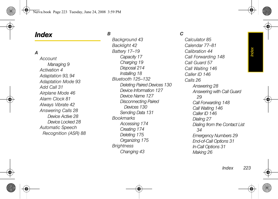 Index | Samsung SPH-M800ZKASPR User Manual | Page 235 / 242
