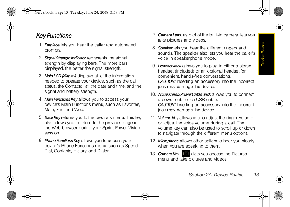 Key functions | Samsung SPH-M800ZKASPR User Manual | Page 25 / 242