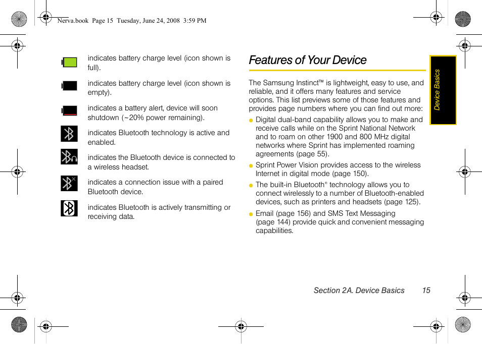 Features of your device | Samsung SPH-M800ZKASPR User Manual | Page 27 / 242