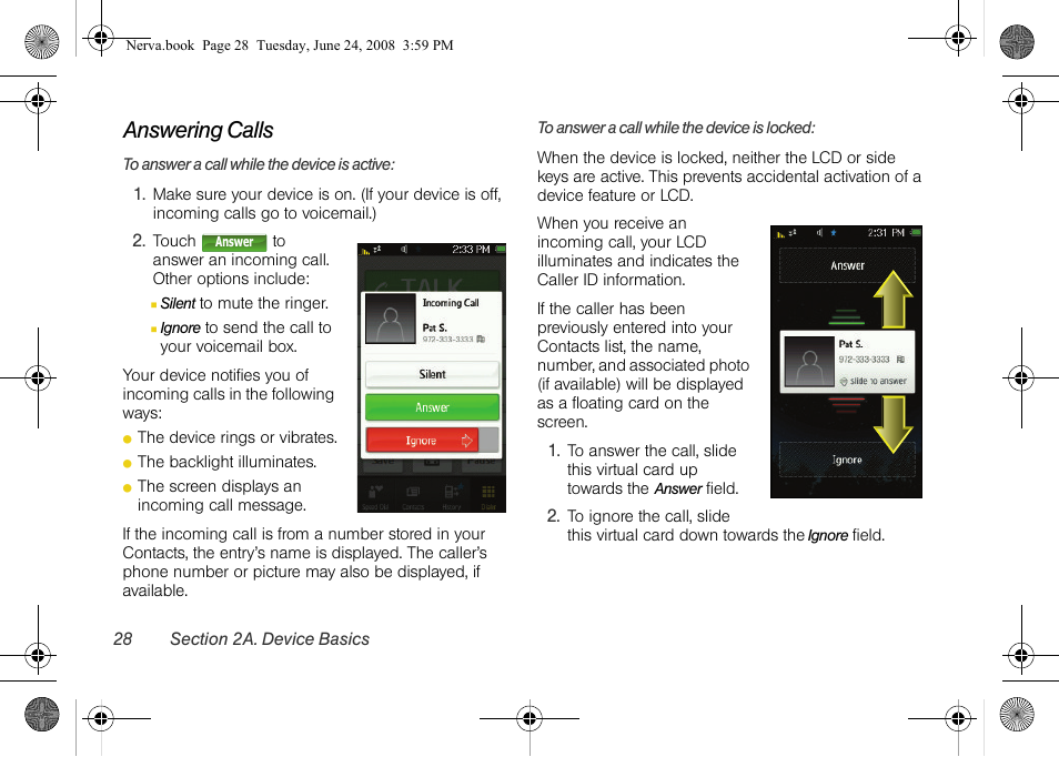 Answering calls | Samsung SPH-M800ZKASPR User Manual | Page 40 / 242