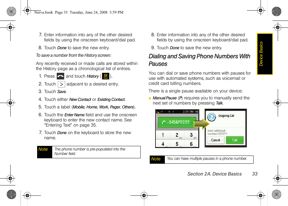 Dialing and saving phone numbers with pauses | Samsung SPH-M800ZKASPR User Manual | Page 45 / 242