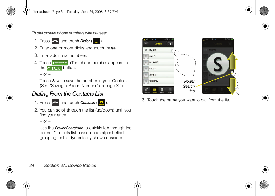 Dialing from the contacts list | Samsung SPH-M800ZKASPR User Manual | Page 46 / 242