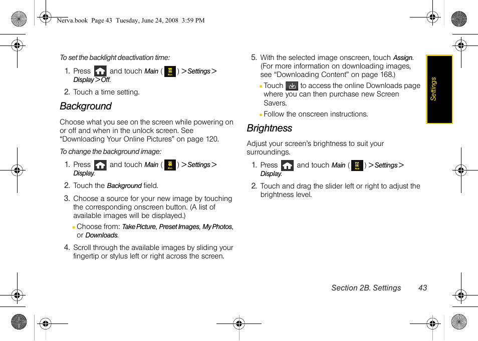 Background, Brightness | Samsung SPH-M800ZKASPR User Manual | Page 55 / 242